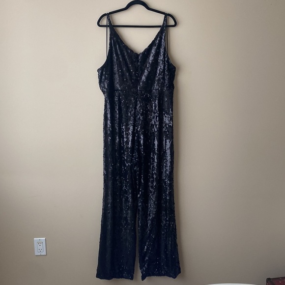Dress the Population Charlie Black Sequin Sequined Flare Leg Jumpsuit Romper 3X - Picture 4 of 9